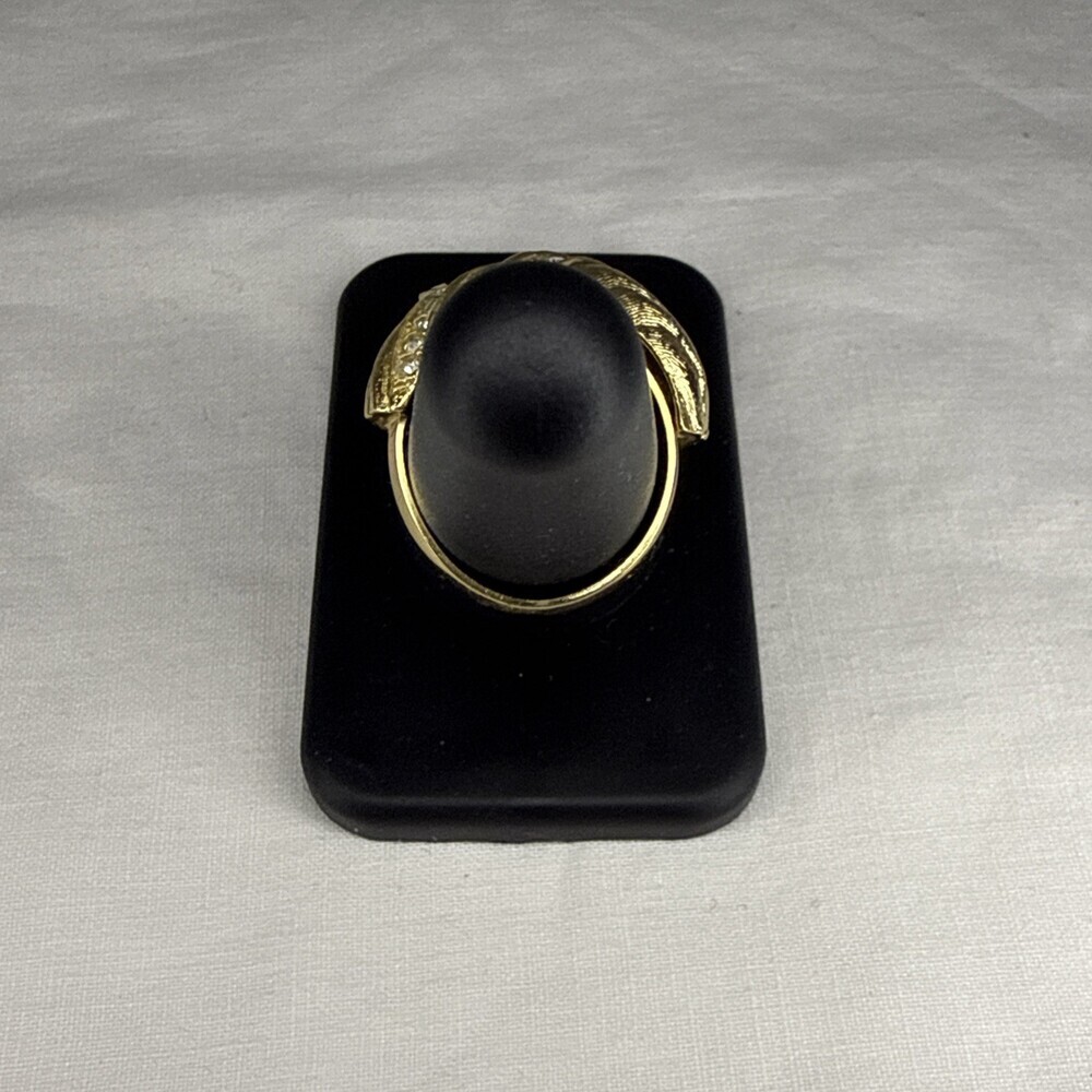 Christian Dior Gold Tone Rhinestone Textured Ring Size 7 - Picture 3 of 6